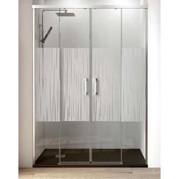 Mampara De Ducha Frontal 2 Puertas - 2 Fijos Corredera | Cristal Templado 6mm | Antical | Altura 195cm| Cromo Serigrafía | Serigrafía - Cromo Brillo - 165 Cm (adaptable 162-167cm)