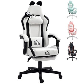 Silla Gamer Blanca Welltin Diseño Gato Reclinable 135° Con Reposapiés