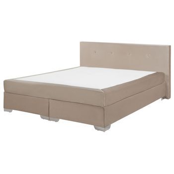 Cama Continental Tapizada Beige 160 X 200 Cm Con Colchón Y Cabecero Bajo Consul