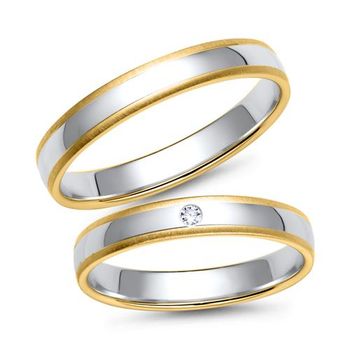 Alianzas oro amarillo y blanco con diamante ancho 3,5 mm