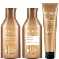 rutina de champu acondicionador y sin aclarado all soft para cabello seco de redken