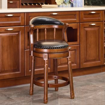 Taburete De Bar - Mueble Para Cocina - Cuero Y Madera - Negro Y Marfil (54.8x54.8x96cm)