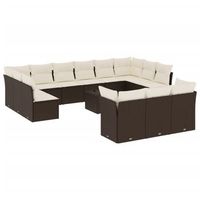set sofas de jardin 14 pzas con cojines ratan sintetico marron vidaxl
