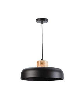 Lámpara de techo Hebe negra de metal y madera Ø39 cm E27