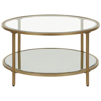 Mesa De Centro De Vidrio Templado Transparente Dorado 70 Cm Espejo Balda Birney
