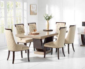 Raphael 170cm Brown Pedestal Marble Dining Table with Angelica Chairs