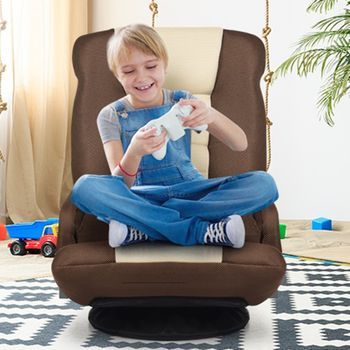 Sofá Silla Plegable De Suelo Regulable En 6 Posiciones Con Base Giratoria A 360° Para Leer Relajarse Marrón 61-87 X 55 X 75 Cm