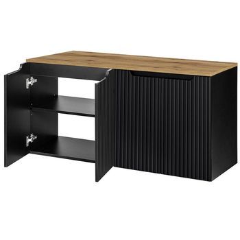 Mueble De Baño Bajo Lavabo Newport Con 4 Puertas 120x60x40 Cm - Negro/efecto Roble [en.casa]