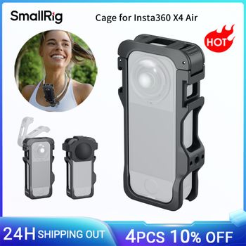 Carcasa SmallRig para Insta360 X4 Air, con Cubierta de Lente de Silicona, con Soporte de Zapata Fría para Micrófono y Luz LED, con Orificios de Fijación de 1/4