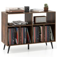 costway soporte para tocadiscos de pie con 2 estantes abiertos y 4 compartimentos para sala de estar dormitorio 100 x 40 x 745 cm marron y negro