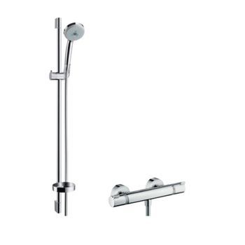 Sistema De Ducha Visto Hansgrohe Croma 100 Multi Con Termostato Ecostat Comfort Y Barra De Ducha 90 Cm, Cromo, 27085000