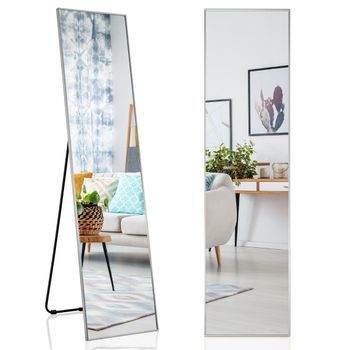 Espejo De Cuerpo Entero De 160 X 40 Cm Espejo De Pie Y De Pared 2 En 1 De Cristal Irrompible Plateado