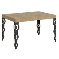 mesa rectangular extensible para 6 a 18 personas l 130 a 390 cm madera clara y patas de metal antracita kazay