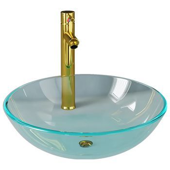 Lavabo De Baño Moderno | Lavabo Con Grifo Y Tapón Pulsador Cristal Templado Transparente