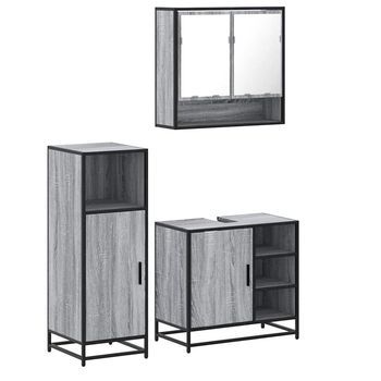 Set De Muebles De Baño 3 Pzas | Armarios Baño Madera Contrachapada Gris Sonoma