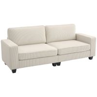 homcom sofa de 3 plazas con tela de cordon sofa de sala de estar con nucleo de muelles hasta 400 kg 227x84x87 cm crema   aosom espana
