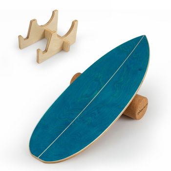 Costway Tabla de Equilibrio Adultos Con Rodillo de Corcho y Estante Para Fortalecer Núcleo y Entrenamiento Surf Oscilante Azul y Natural
