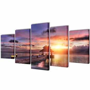 Set Decorativo De Lienzos Para Pared  Playa Con Pérgola 200 X 100 Cm Vidaxl