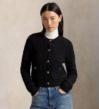Polo Ralph Lauren para mujer. 211978312001 Cárdigan de lana negro (M), Casual