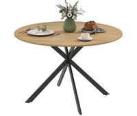mesa de comedor redonda para 4 personas con estructura de acero o120x75 cm roble
