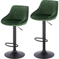juego de 2 taburetes de bar con respaldo terciopelo regulable en altura 39 x 47 x 104 cm verde oscurowoltu