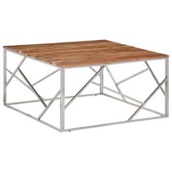 Mesa De Centro Acero Inoxidable Y Madera Maciza Acacia Plateado Vidaxl