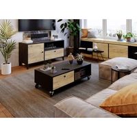 mesa de centro lisa con ruedas 110x55x38 negro y roble
