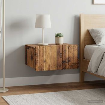 Mesita De Noche - Mueble De Dormitorio - Madera De Ingeniería - Madera Envejecida (49x34.5x24cm)