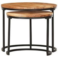 2 uds mesas apilables  mesita auxiliar  mesa de cafe madera maciza de acacia