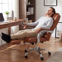 silla de oficina giratoria regulable en cuero autentico marron claro