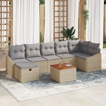 Conjunto De Sofá De Jardín De 8 Piezas Con Cojines Beige Ratán Sintético V7775 Unico / Beige