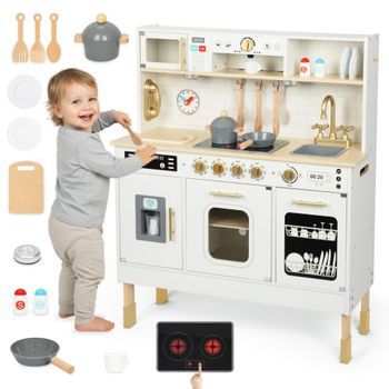 Cocina De Madera Interactiva Xxl Para Niños Con Luces Led Y Accesorios - Altura Ajustable