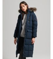 superdry para mujer w5010370a abrigo largo de pelo sintetico everest marino xs casual poliester sostenible