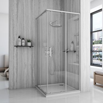 Cabina De Ducha Rea City 90x90 Brush Nickel + Plato De Ducha Savoy Black