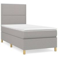 cama individual  cama para adultos  cama box spring con colchon tela gris claro 90x200 cm