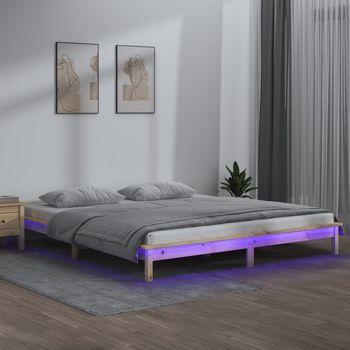 Estructura De Cama Con Led Madera Maciza King Size 150x200 Cm Vidaxl