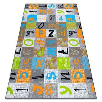 Alfombra Para Niños Jumpy Patchwork, Letras, Números Gris / Naranja  100x500 Cm