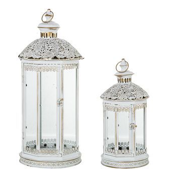 Set 2 Faroles Blanco Y Dorado