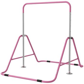 HOMCOM Barra de Gimnasia Artística Plegable Altura Ajustable Equipo de Gimnasia para Entrenamiento en Casa Rosa