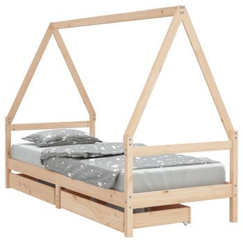 Cama Individual | Cama Para Adultos | Estructura De Cama Infantil Con Cajones Madera Pino 90x190 Cm