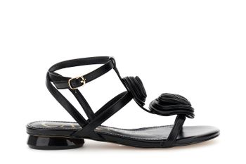 sandalias con tiras en el tobillo efecto piel y apliques de flores black 36