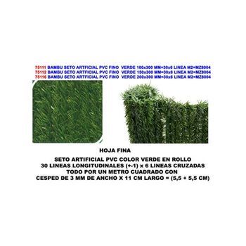 Bambú Seto Artificial Pvc Hoja Fina Pino Verde 1.50 X 3 Mmz8004