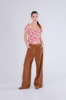 pantalones palazzo en lino mixto tobacco 42