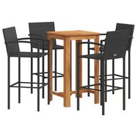 mesa y taburetes de jardin 5 uds  juego de muebles de jardin madera acacia ratan pe negro