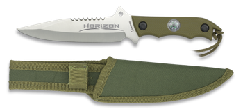 Cuchillo Táctico Martinez Albainox Horizon, Color Satin, Mango ABS, Hoja de Acero Inox 3,2 cm, Incluye Funda de Nylon y Brújula 32105