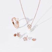 juego de joyas florales en plata de ley chapada en oro rosa