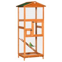 pawhut jaula para pajaros grande de madera de abeto con 2 puertas bandeja extraible y techo asfaltico 68x63x165cm madera   aosom espana
