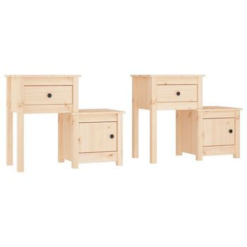 Pack 2 Uds Mesitas De Noche | Mesa Auxiliar | Mesilla Madera Maciza De Pino 79,5x38x65,5 Cm