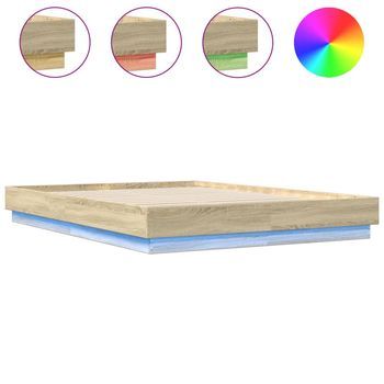 Cama Matrimonial | Cama Para Adultos | Estructura De Cama Con Luces Led Roble Sonoma 120x200 Cm