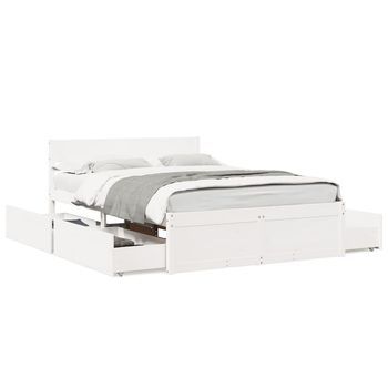 Cama Doble | Cama Para Adultos | Estructura De Cama Con Cajones Madera De Pino Blanco 120x200 Cm